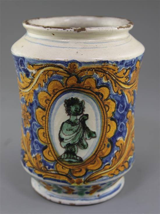 A Montelupo maiolica albarello, 18th century, 22cm